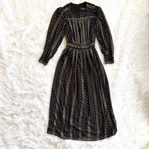 Sabina Musayev Black and Metallic Gold Long Sleeve Dress XS